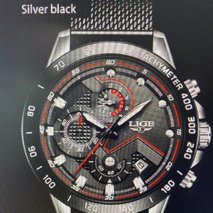 🆕️Mens Chrono Watch Black/Silver Quarts NIB w/paperwork